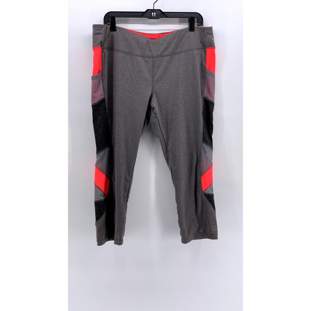 AVIA Women's Gray Heather Mesh Striped Capri Leggings SZ XXL